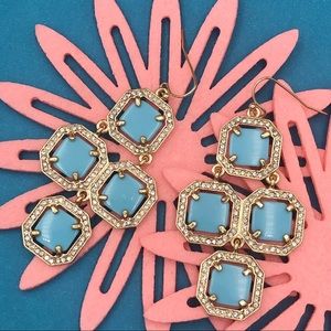 🌼 Aqua Blue Squares Rhinestones Earrings